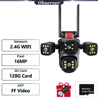 Caméras de sécurité WiFi 20MP 8K Cinq objectifs Quatre écrans Zoom 10X Caméra vidéo PTZ extérieure Suivi automatique 6K Surveillance CCTV étanche