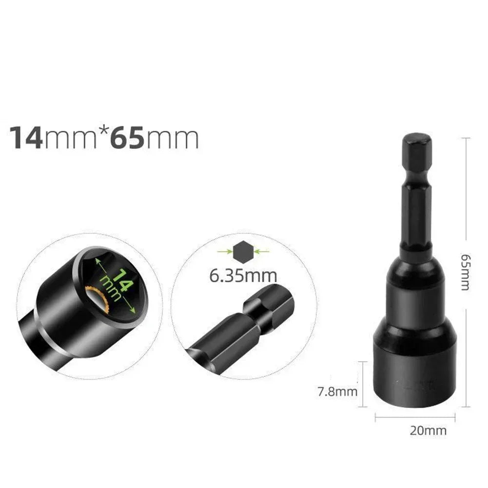 6-19mm Priză de impact Șurubelniță cu piuliță magnetică Adaptor priză adâncă 1/4 inch Capete cheie hexagonală Instrument de reparare a burghiului electric