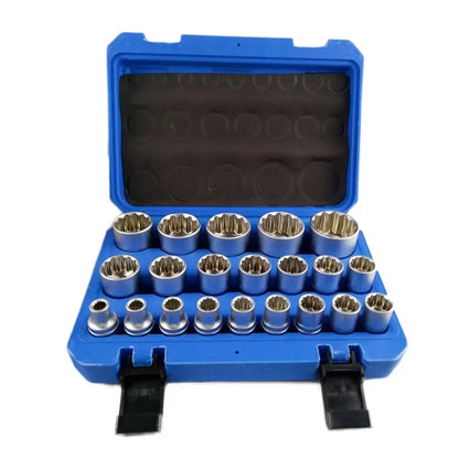 12 Point Socket Wrench Set 8-32mm with Storage Box Lock Socket Torx Hex Torx Splined Bit Sockets Set 1/2” Hex Repair Tool Kit