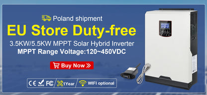 Hybrid MPPT Solar Inverter 3.5KW 5.5KW AC230V DC24V 48V MPPT 100A 500VDC PV Input 5500W Pure Sine Wave Hybrid Inversor With WiFI