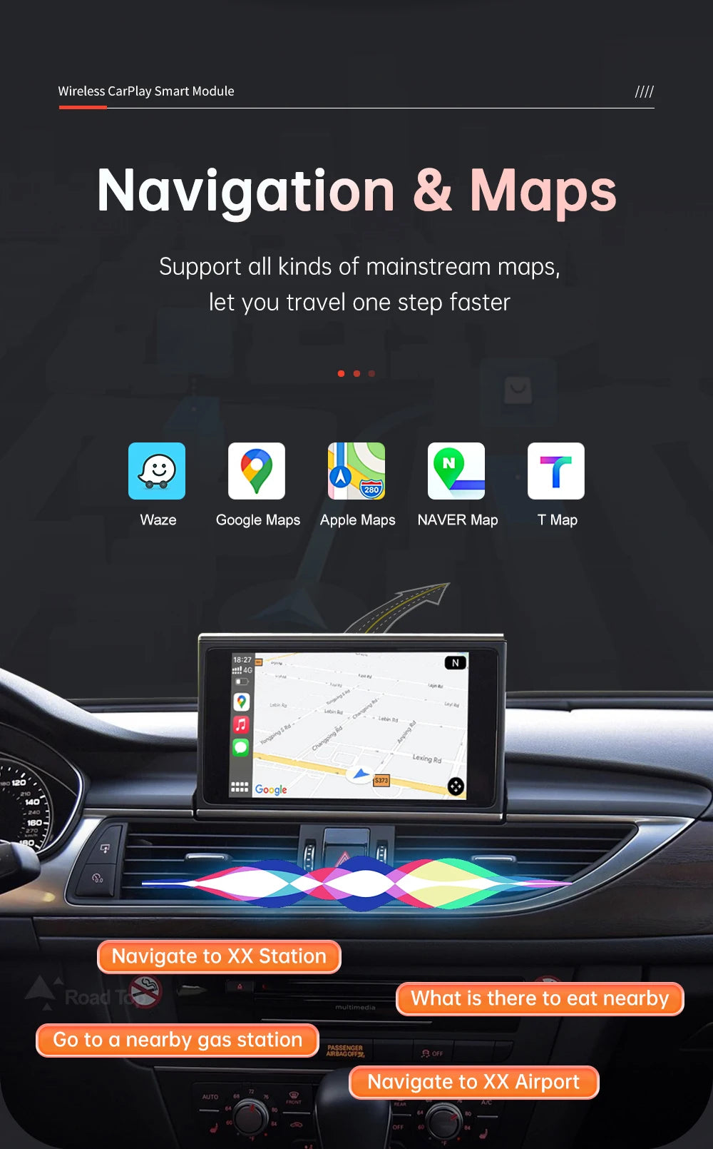 Road Top Wireless CarPlay for Audi A6 A7 2012-2018,with Android Auto Mirror Link AirPlay Bluetooth Rear Camera GPS Navigation