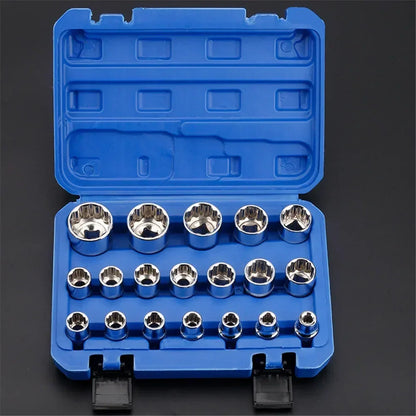 12 Point Socket Wrench Set 8-32mm with Storage Box Lock Socket Torx Hex Torx Splined Bit Sockets Set 1/2” Hex Repair Tool Kit