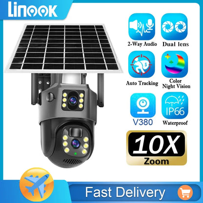 Linook V380 Pro 4K 8MP 4G SIM card solar CCTV camera wireless CCTV exterior WIFI camera solara 360 baterie incorporata rezistenta la apa