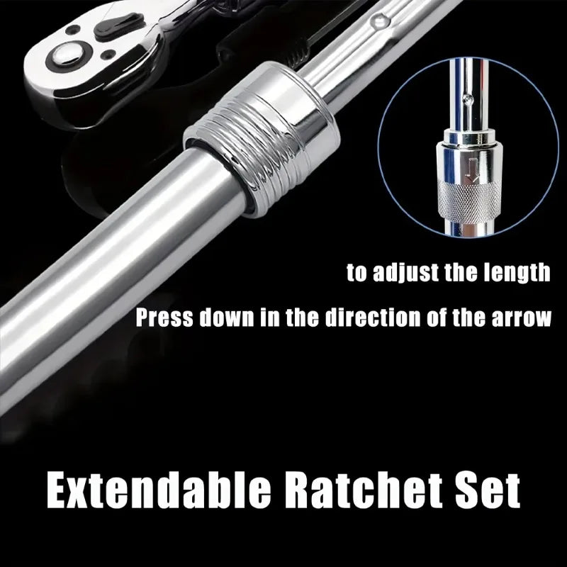 New Retractable Ratchet Set 1/4 3/8 1/2 Inch Drive Rotary Ratchet Reversible Drive 72 Teeth Socket Wrench Mechanical Repair Tool