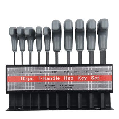 WOZOBUY 10pc Metric or Inch T-Handle Hex Key Allen Wrench Tool Set or Star T-Handle Hex Key Set with Convenient Storage Stand