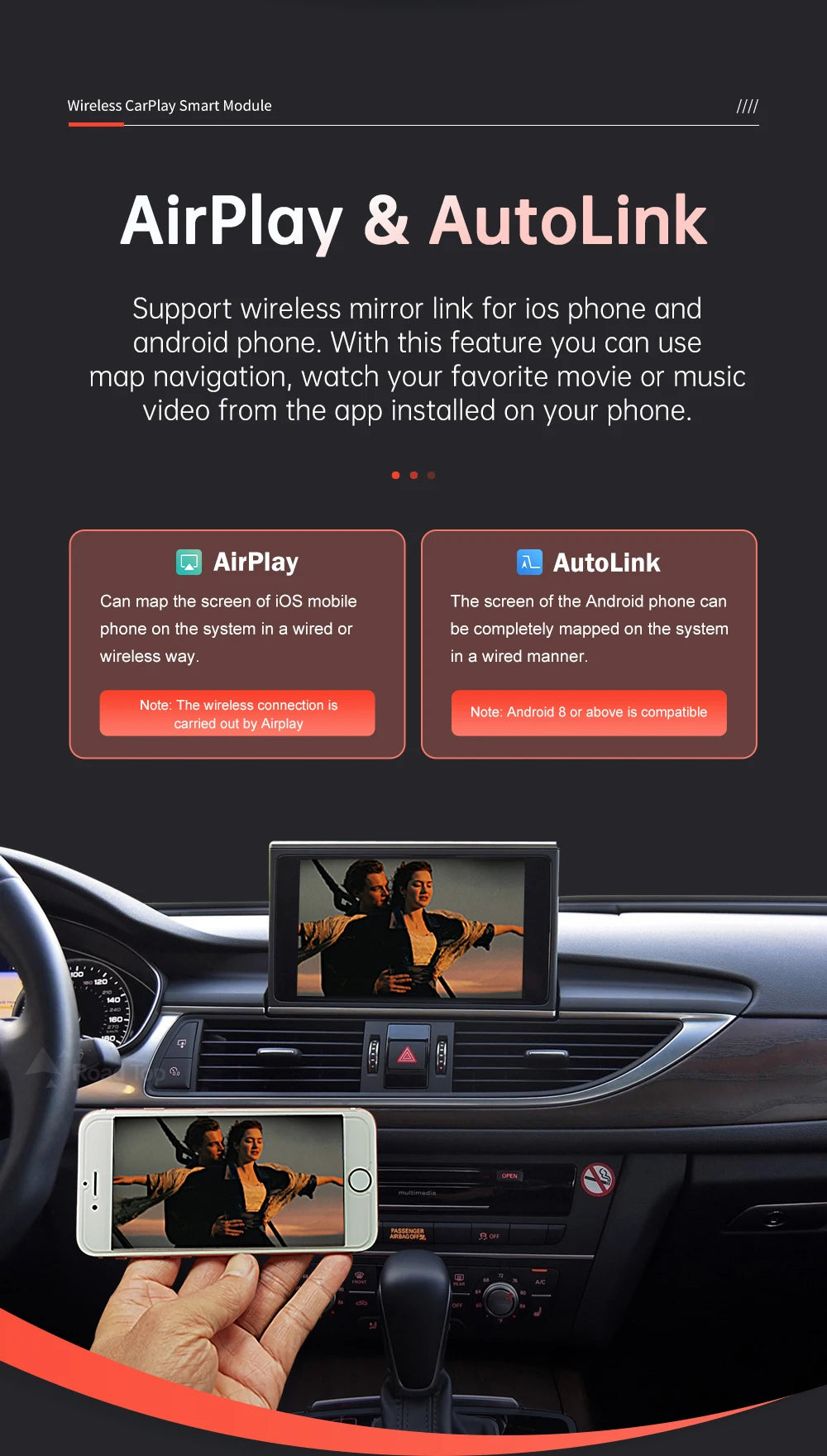 Road Top Wireless CarPlay for Audi A6 A7 2012-2018,with Android Auto Mirror Link AirPlay Bluetooth Rear Camera GPS Navigation