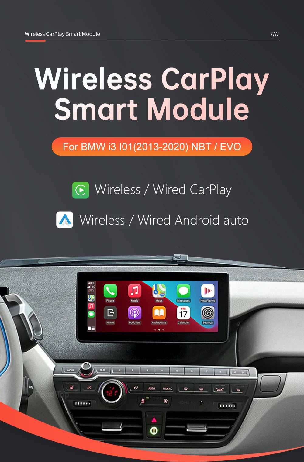 Wireless CarPlay pentru sistemul BMW i3 I01 NBT EVO 2013-2020 cu Android Auto Mirror Link AirPlay Car Play Cameră spate BT GPS