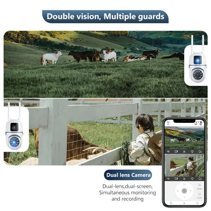 Caméra IP à double objectif 8MP Caméra de surveillance extérieure Wifi PTZ Double écran AI Suivi automatique Protection de sécurité Vidéo Étanche