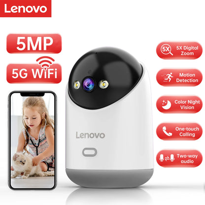 Caméra WiFi Lenovo 5MP Caméra de surveillance IP sans fil d'intérieur pour maison intelligente Suivi automatique Sécurité CCTV Surveillance Baby Monitor