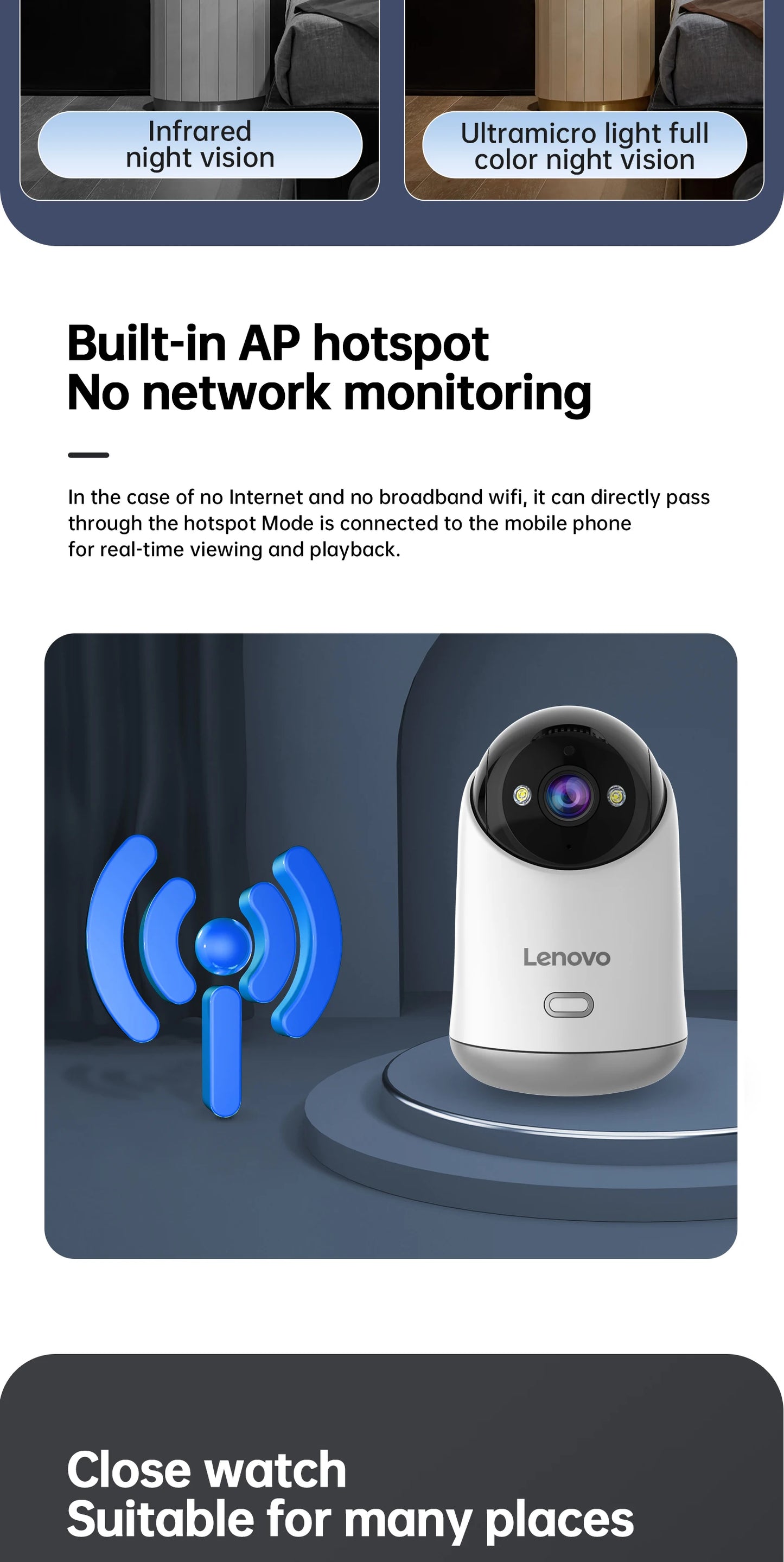 Caméra WiFi Lenovo 5MP Caméra de surveillance IP sans fil d'intérieur pour maison intelligente Suivi automatique Sécurité CCTV Surveillance Baby Monitor