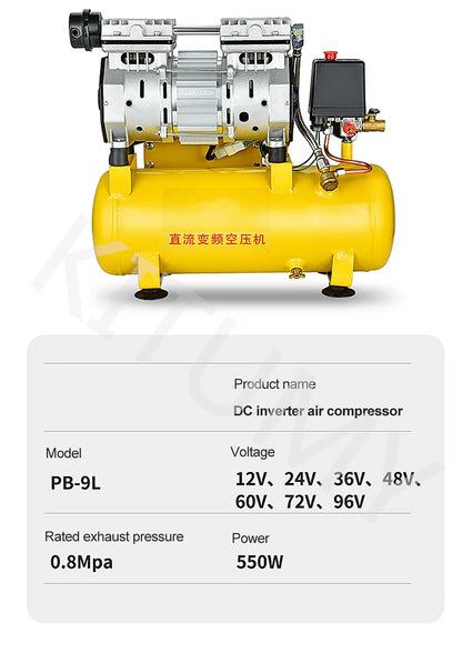 Compresor de aer silențios fără ulei 12V/24V/48V/60V/72V Pompă de aer 18L Pompă de aer industrială mică de înaltă presiune Compresor de aer auto