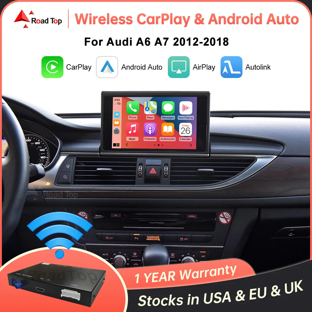 Road Top Wireless CarPlay for Audi A6 A7 2012-2018,with Android Auto Mirror Link AirPlay Bluetooth Rear Camera GPS Navigation