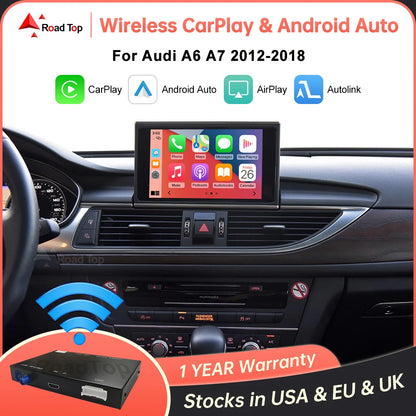 Road Top Wireless CarPlay for Audi A6 A7 2012-2018,with Android Auto Mirror Link AirPlay Bluetooth Rear Camera GPS Navigation