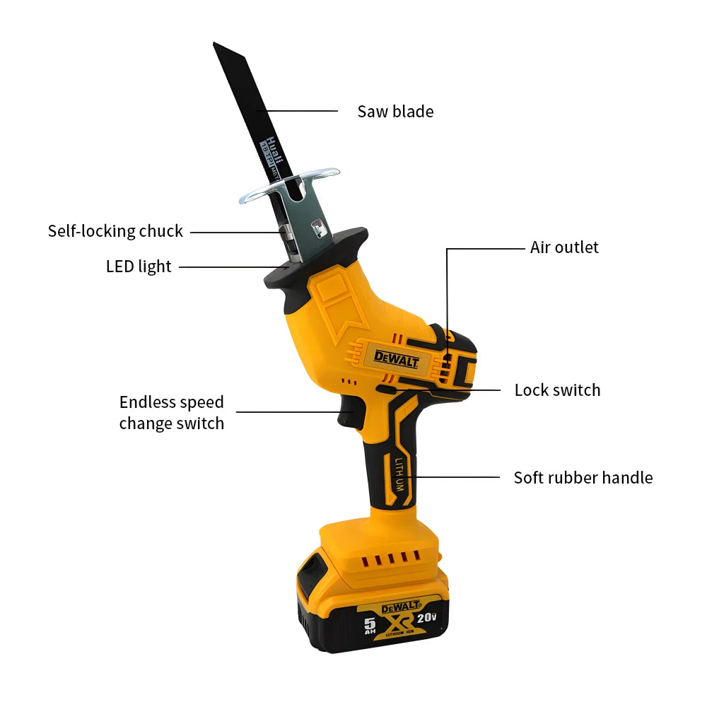 Scie alternative électrique sans fil à batterie Dewalt 20 V pour la coupe du bois/métal avec 4 lames Outil électrique portable