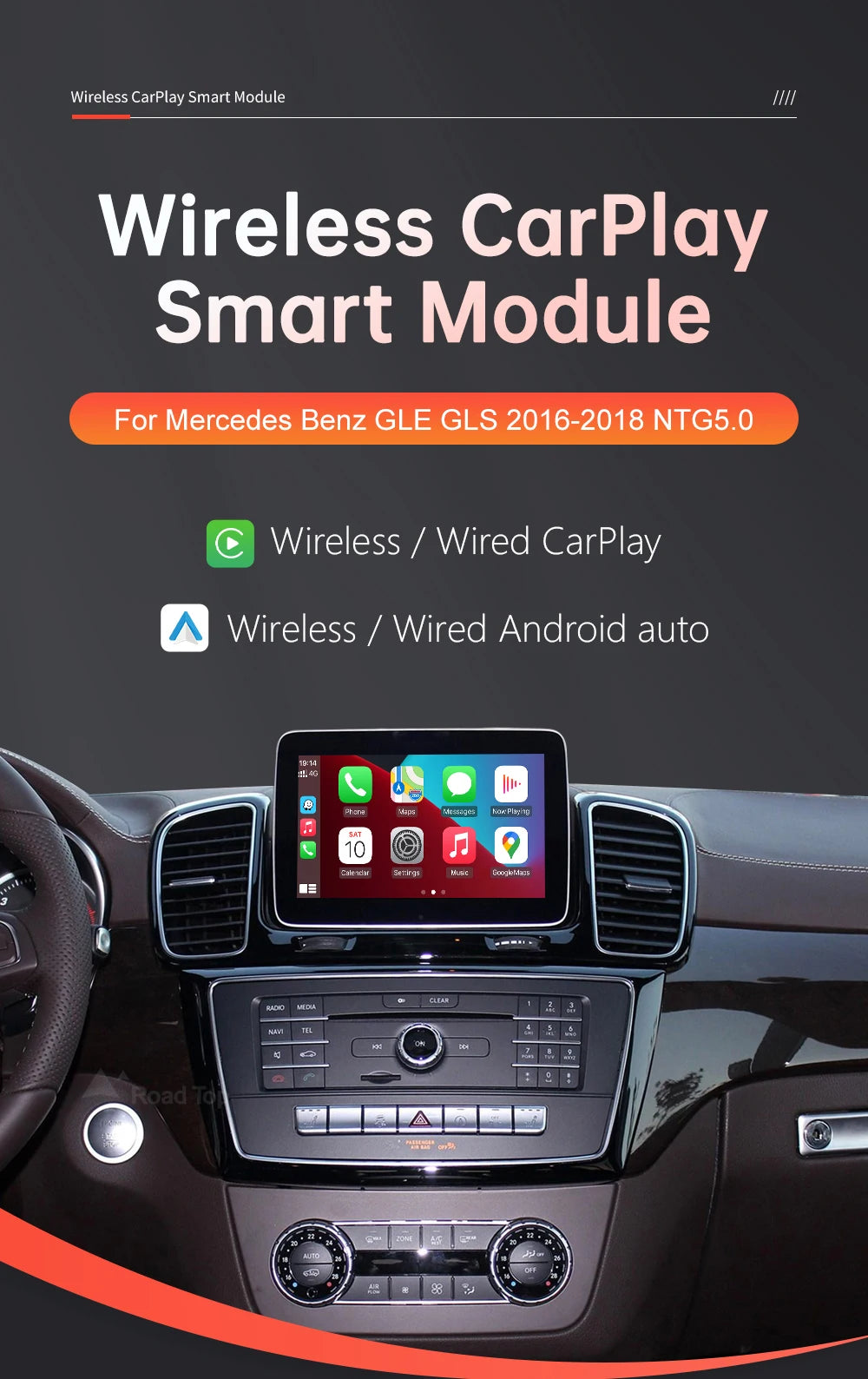 Road Top Wireless CarPlay Android Auto for Mercedes Benz GLE GLS 2016-2018, with Mirror Link AirPlay Car Play Functions