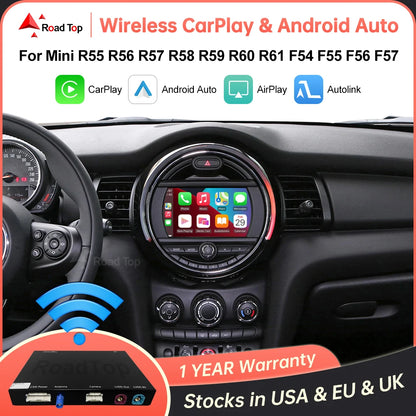 Road Top Wireless CarPlay Android Auto pentru Mini R55 R56 R57 R58 R59 R60 R61 F54 F55 F56 F57 Clubman Countryman Hardtop Cooper