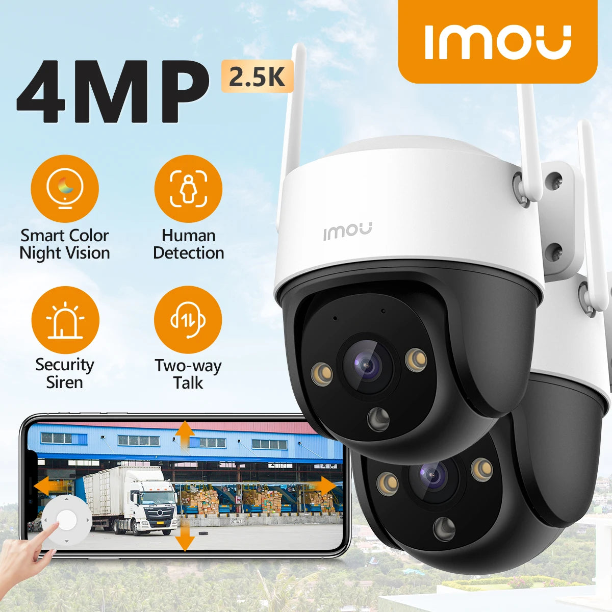 IMOU Lot de 2 caméras d'extérieur IP66 Cruiser SE+ 4 MP Wi-Fi Vision nocturne couleur intelligente Couverture 360 ​​° Suivi automatique intelligent