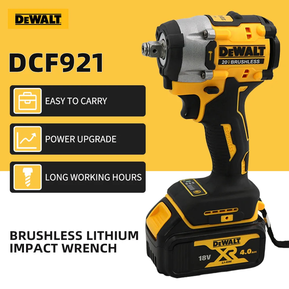 DEWALT DCF921 20V Cheie cu impact fără perii 1/2 inch Burghiu electric fără fir Uneltă electrică multifuncțională cu viteză variabilă