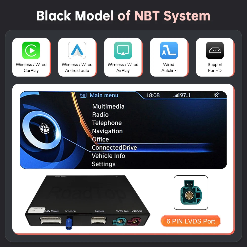 Wireless CarPlay Android Auto pentru sistemul BMW i8 I12 NBT 2014-2018, cu Mirror Link AirPlay Car Play Funcții