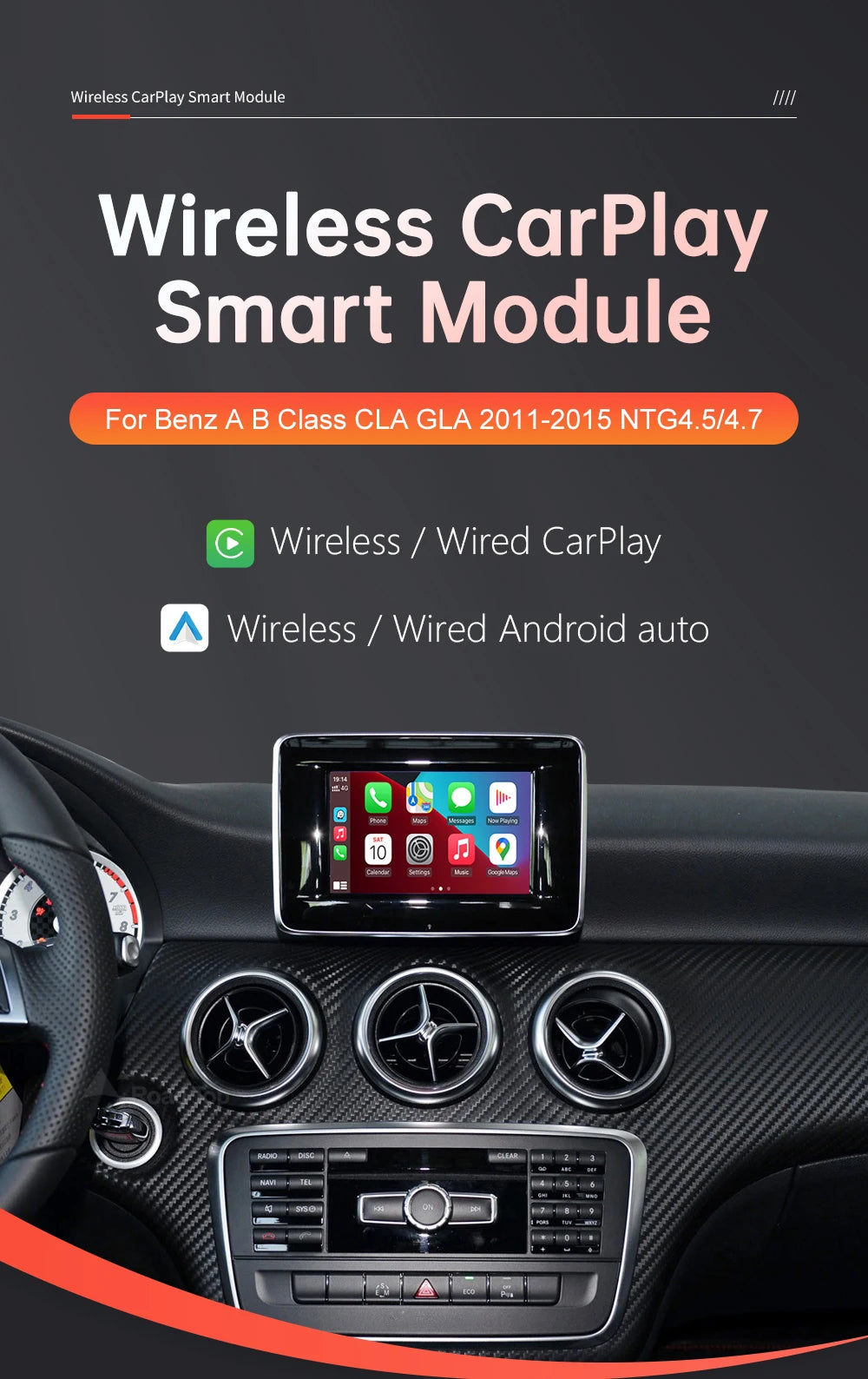 Road Top Wireless CarPlay For Mercedes Benz A B Class W176 W246 CLA GLA 2013-2015, with Android Auto AirPlay Car Play Functions