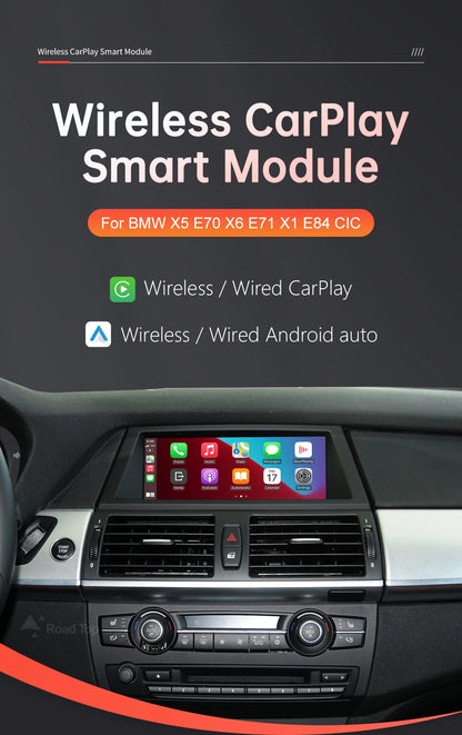 Road Top CarPlay sans fil pour BMW X5 E70 X6 E71 2011-2013 X1 E84 2009-2015 CIC avec Android Auto Mirror Link Fonctions AirPlay