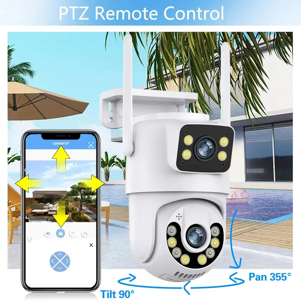 Caméra PTZ Wifi 4K 8MP Extérieure 4MP Double Objectif Double Écran Suivi Automatique Caméra IP CCTV Audio Vidéo Surveillance P2P IPC360 Maison