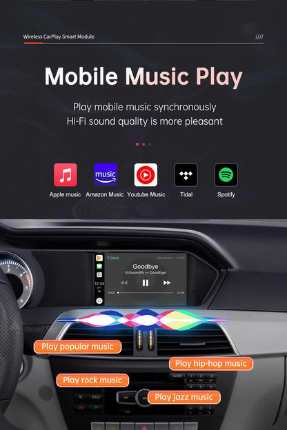 Road Top Wireless Carplay Android Auto for Mercedes Benz C-Class W204 2011-2014 NTG4.5/NTG4.7 with Mirror Link AirPlay Functions