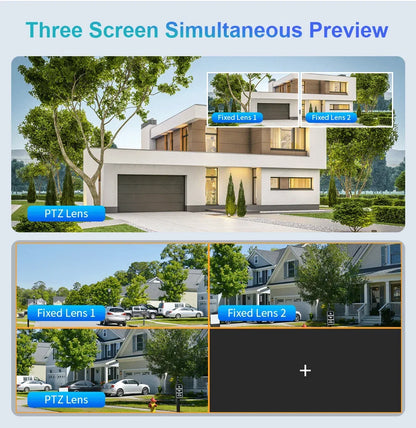 Outdoor WIFI IP Camera 16MP 8K HD 10X Optical Zoom Automatic Tracking PTZ Four Lens Three Screen Waterproof Security Camera CCTV