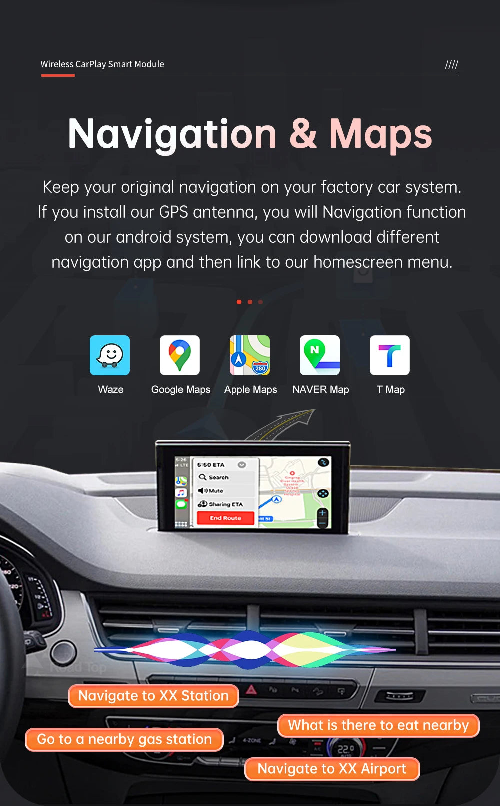 Road Top Wireless CarPlay Android Auto for Audi Q7 2016-2019 with Mirror Link AirPlay Reverse Camera Car Play Functions