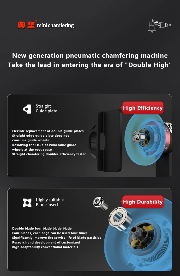 AOCKE Pneumatic Chamfering Gun Chamfering Tool Air Mini Grinder Deburring Beveling Trimming Machine For Metal Repair 30000RPM