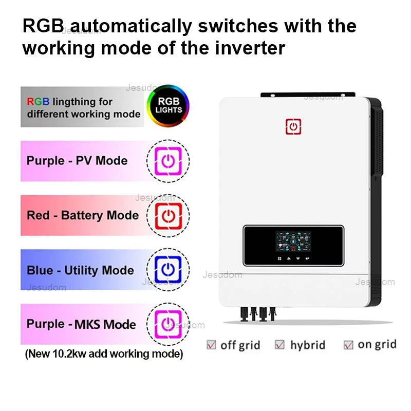 Dual Output On/Off Grid Solar Inverter4.2KW 24V 6.2KW 48V10.2KW With BMS Ports Dual MPPT PV Input Pure Sine Wave Hybrid Inverter