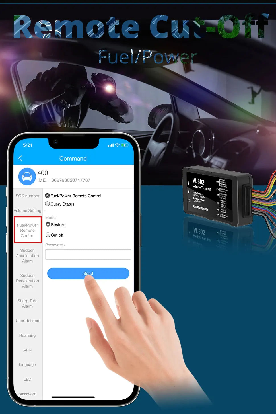 JIMIIOT VL802 4G Tracker Bluetooth LTE Localizator GPS pentru vehicule Urmărire în timp real Anti-hoț Vorbire în două sensuri Oprire Kit de telecomandă a motorului