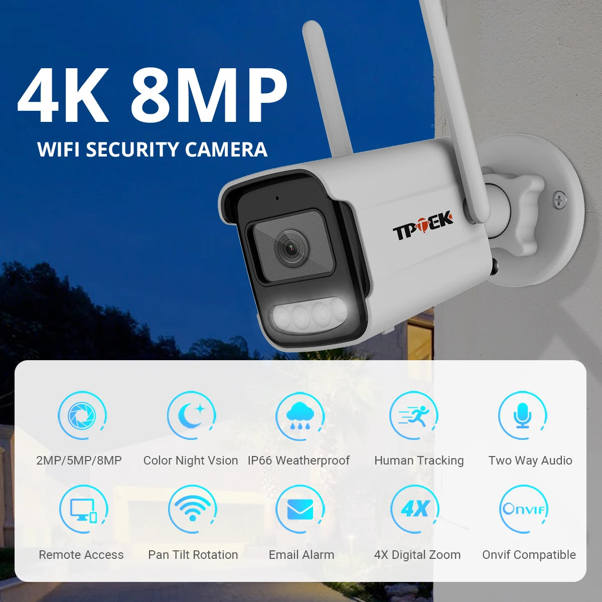 Cameră IP 4K 8MP Cameră de securitate WiFi în aer liber Supraveghere fără fir Wi Fi Bullet IP Video pentru acasă CamHi CamHipro