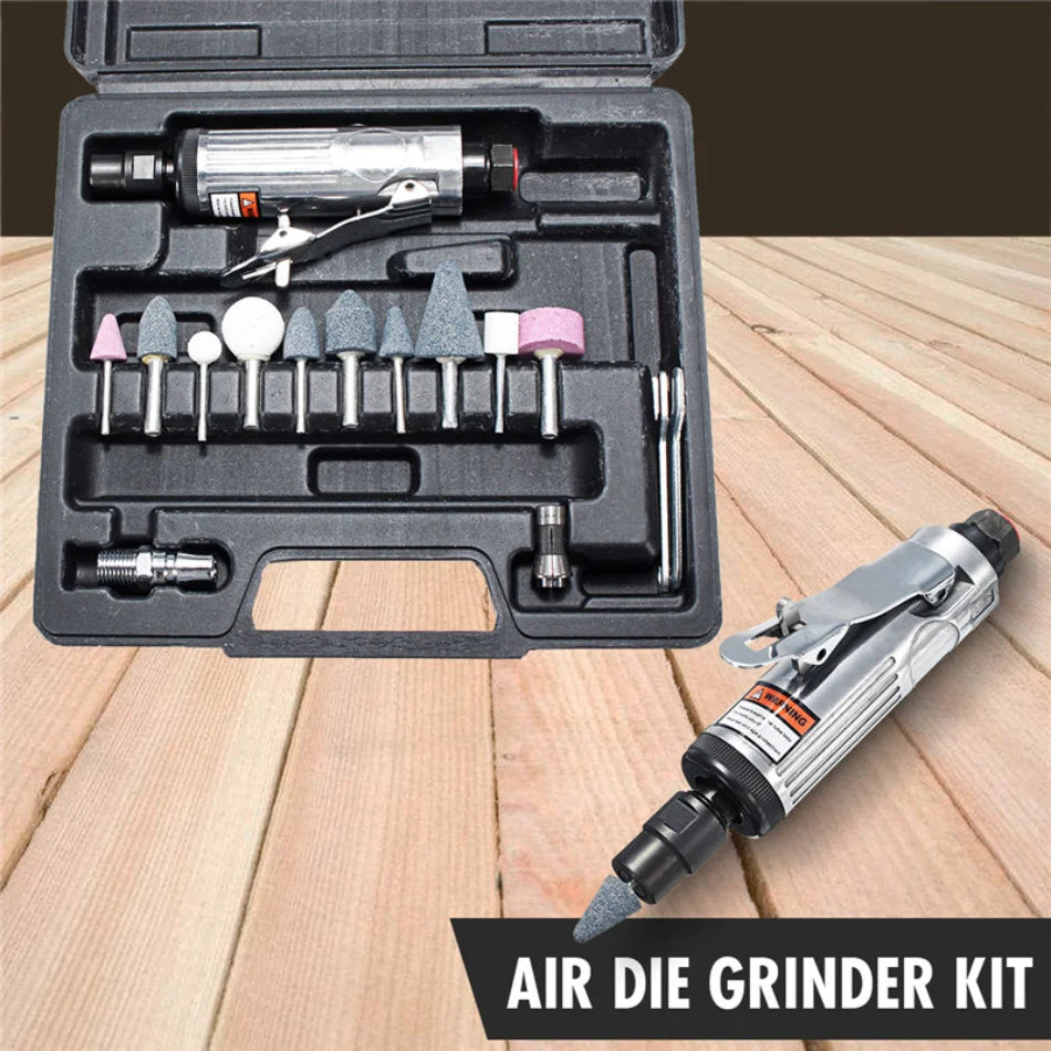 16Pcs/Set 1/4 Inch Car Air Compressor 90psi Grinder Machine Tirel Rotary Stone Tool Kit High-speed Polishing Pneumatic Tool