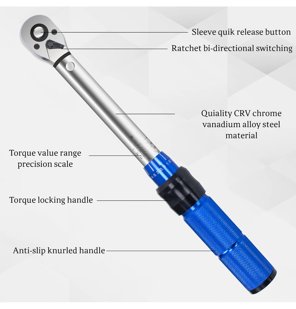 Set de chei dinamometrice profesionale de 5-25 N.m Micrometru 1/4'' Instrument de mână cu cheie de antrenare cu adaptor 3/8 - Ideal pentru reparații de mașini și biciclete