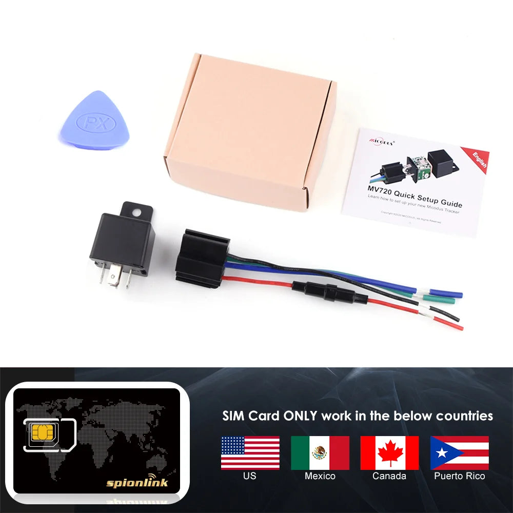 Suivi GPS MV720 Coupez les fils d'huile Facilement caché Géorepérage GSM Tracker Déplacez le relais d'alerte de choc Tracker GPS pour voiture FREEAPP