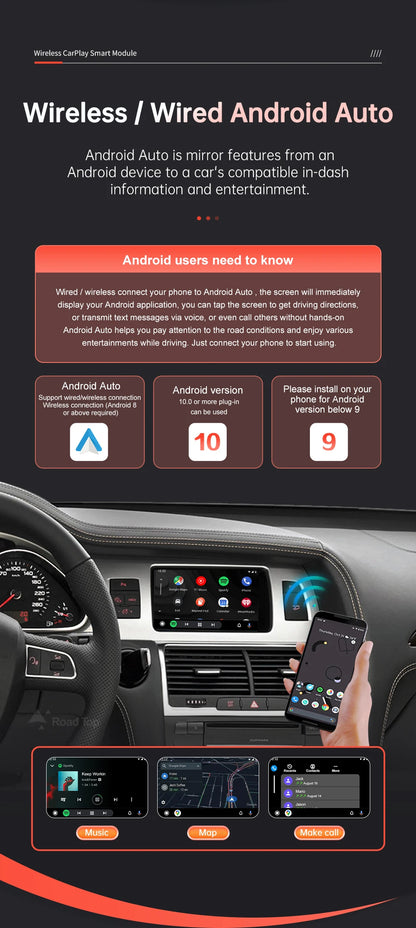 Road Top Wireless CarPlay Android Auto Interface For Audi Q7 2010-2015 with AirPlay Mirror Link Car Play Functions