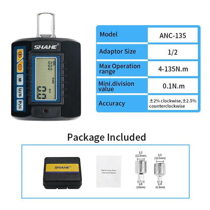 Shahe Torque Wrench Digital 1/4'' 3/8'' 1/2 '' Torque Spanner Bike Set Digital Torque Adapter Car Bike Repair Hand Tools