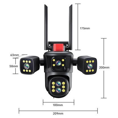 Caméra réseau WiFi 20MP 10K sans fil extérieur 10X Zoom quatre écrans cinq objectifs PTZ suivi automatique caméra de sécurité étanche CCTV