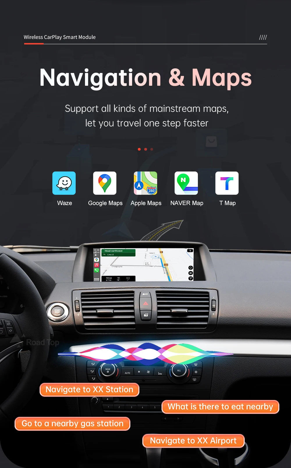 Wireless CarPlay pentru sistemul BMW CIC Seria 1 E81 E82 E87 E88 2008-2012 cu Android Auto Mirror Link AirPlay Car Play navigație