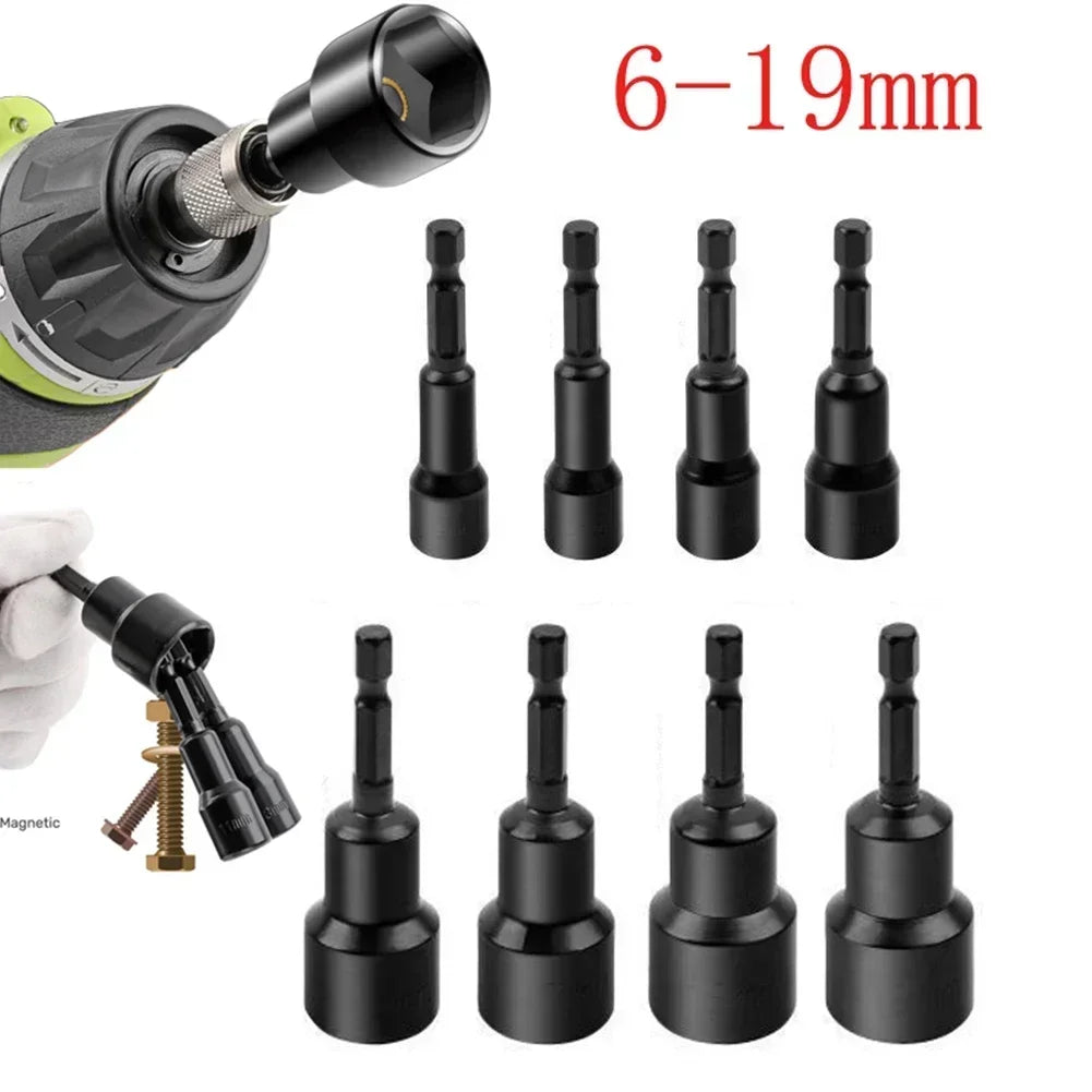 6-19mm Priză de impact Șurubelniță cu piuliță magnetică Adaptor priză adâncă 1/4 inch Capete cheie hexagonală Instrument de reparare a burghiului electric