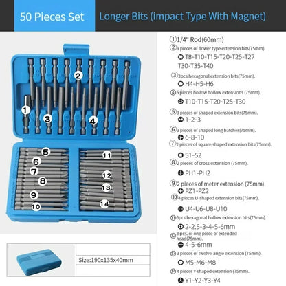 50/36pcs 75mm Extra Long Reach Bit Set Security Magnetic Screwdriver Bits Torx Star Hex Bit Security Bit Set CRV Screwdriver Bit