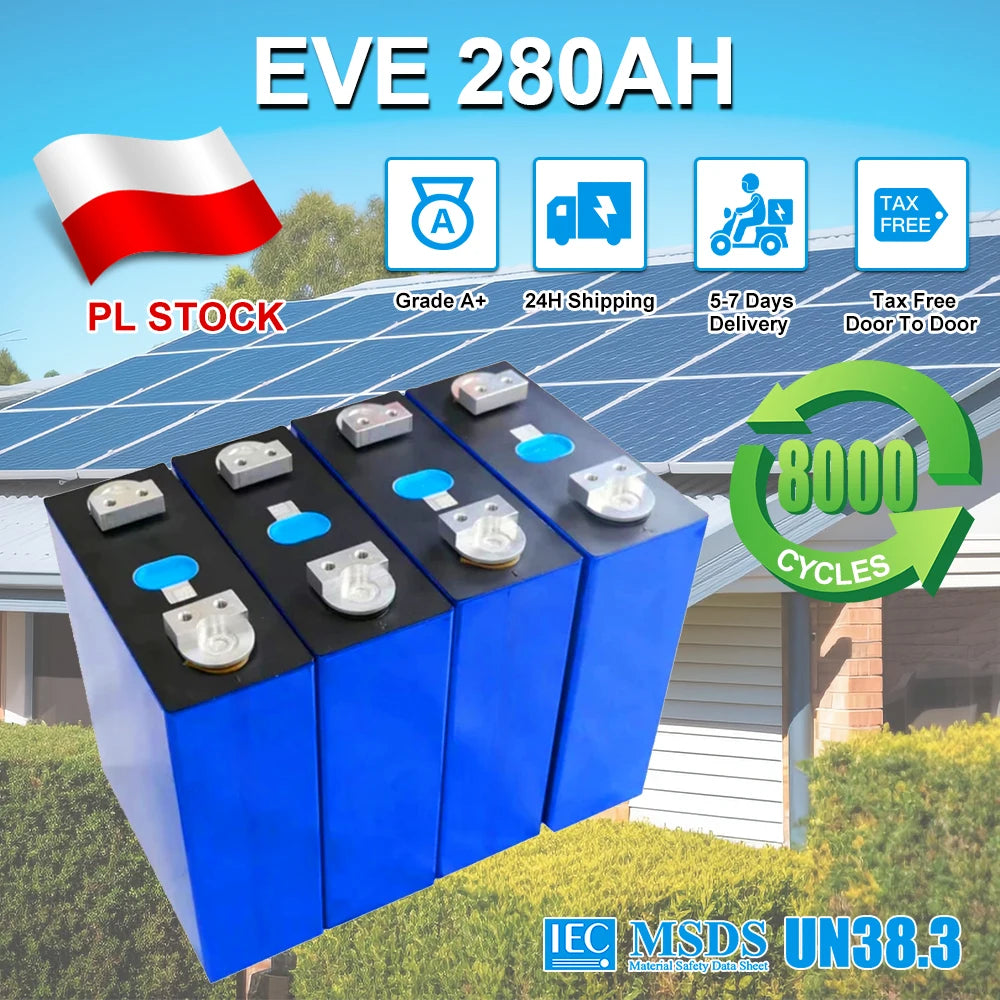 Poland Stock Grade A+ EVE280K 24V 48V 96V Lifepo4 Battery Pack Rechargeable Batteries Tax Free Home Solar