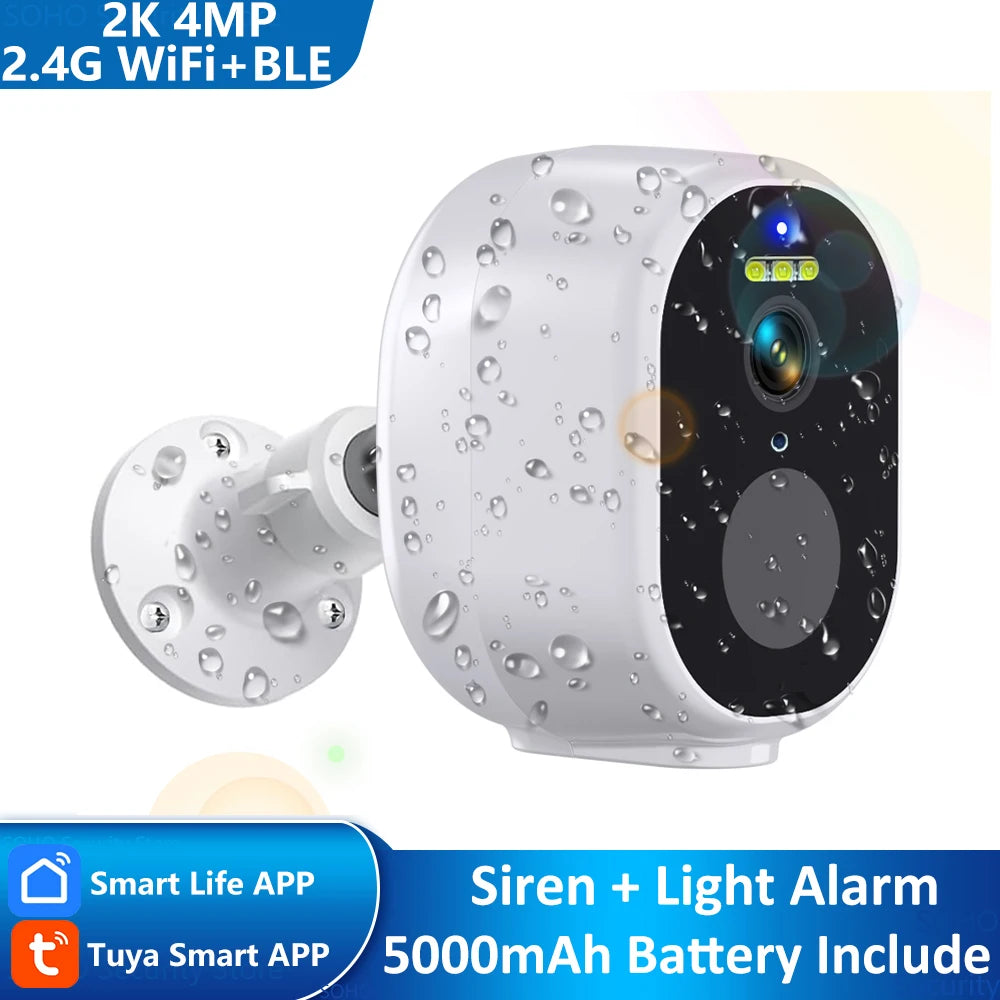 2K 4MP Tuya Smart Life WiFi BLE Baterie reîncărcabilă Supraveghere în aer liber Sirena de securitate Protecție reflectoare CCTV PIR Cameră IP