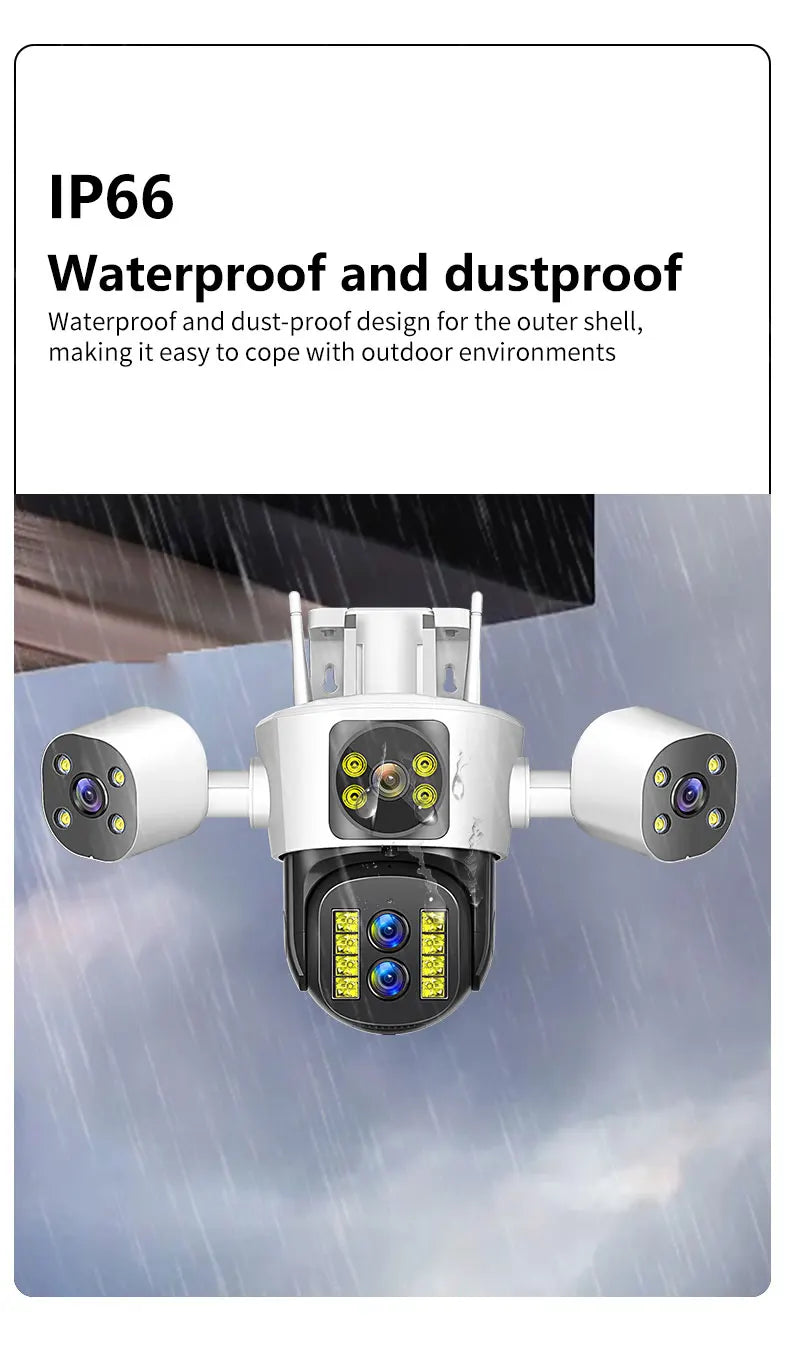 Cameră de securitate 8K 16MP WiFi Zoom 10X Ecrane triple cu patru lentile Cameră PTZ în aer liber Urmărire automată Camere de supraveghere video CCTV