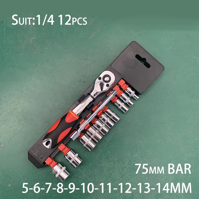 Crv Quick Release Reversible Ratchet Socket Wrench Set Tools with Hanging Rack 1/4"3/8''1/2'' Drive 6.35mm 10mm 12.5mm