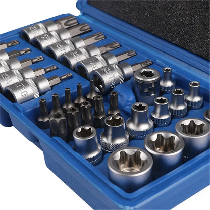 34 de bucăți de înaltă calitate Torx Star Sockets &amp; Bit Set Instrument portabil Torque Star Socket Masculin / Femeie E-Security Bits Drive Hand Tools