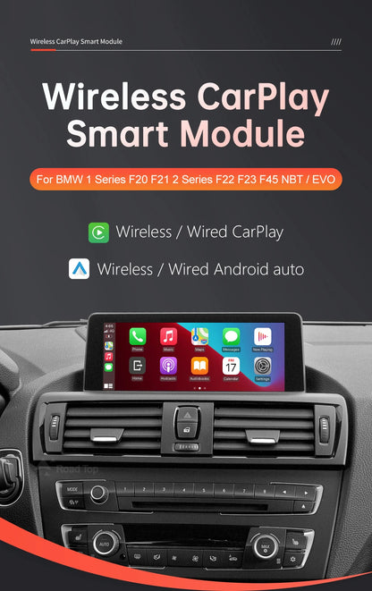 Decodor wireless CarPlay pentru BMW Seria 1 2 F20 F21 F22 F23 F45 2011-2020 NBT, cu MirrorLink Car Play Camera spate USB BT