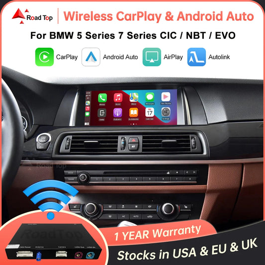 Road Top Wireless CarPlay Android Auto pentru BMW Seria 5 7 F10 F11 F07 GT F01 F02 F03 F04 2009-2016 cu Mirror Link Air Play