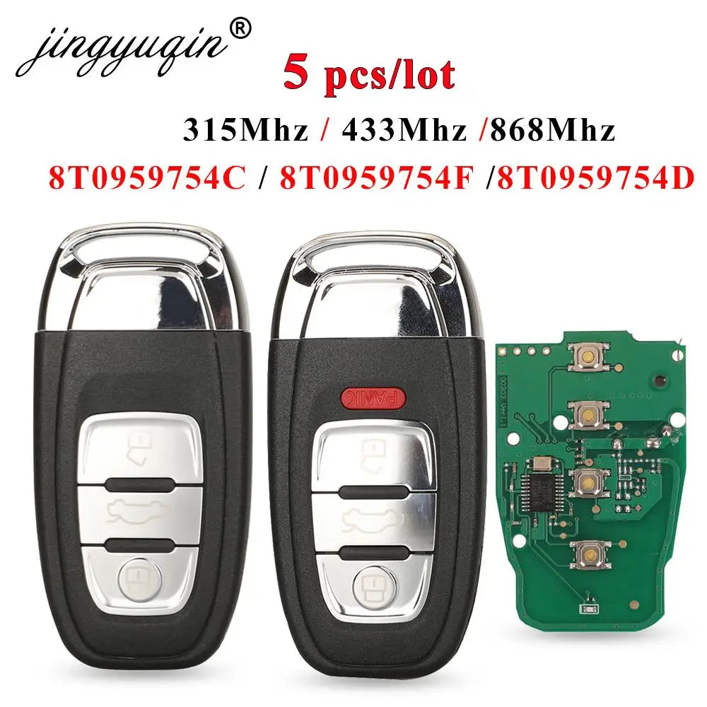 Jingyuqin 5 pièces 315/434/868MHz 8T0 959 754C pour Audi A4l A3 A4 A5 A6 A8 Quattro Q5 Q7 A6 A8 3 boutons télécommande clé de voiture contrôle